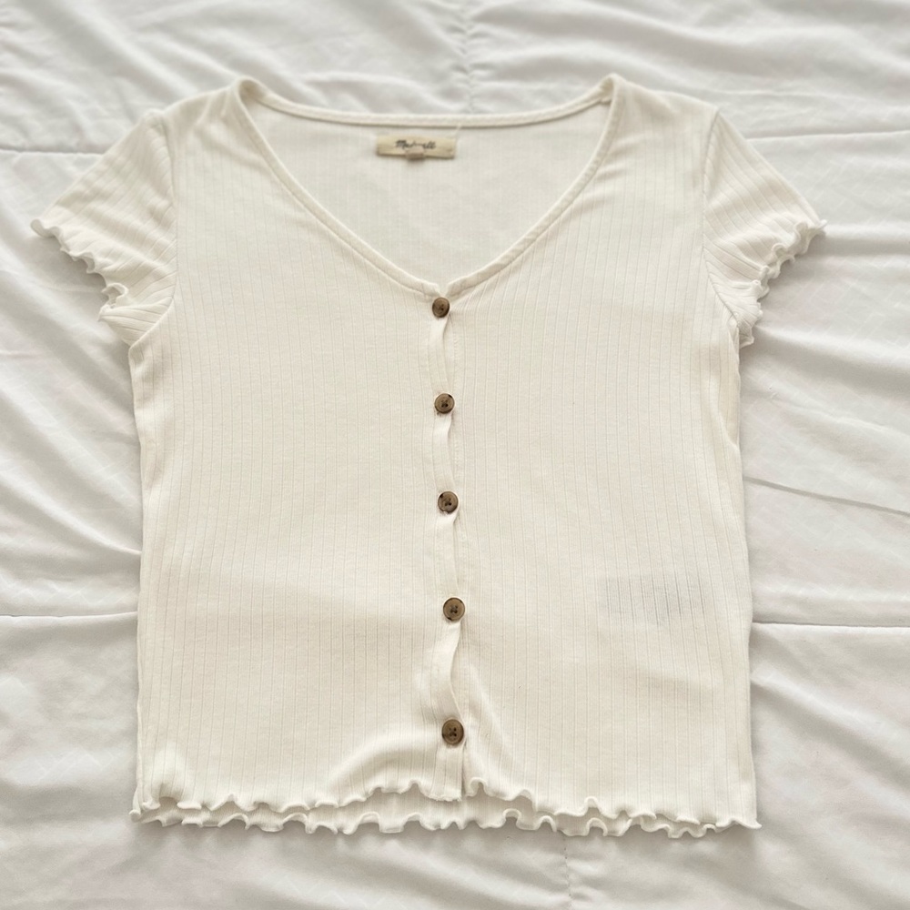 Madewell Ribbed Button-Front V-Neck Tee - Picture 4 of 8